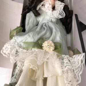 17" Porcelain Doll w/ Long Dark Hair & Green Eyes (in original box)